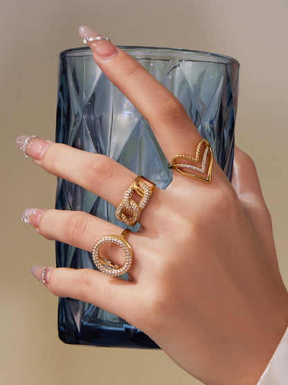 316L Stainless Steel Full Zircon Heart & Circle Open Ring - Image 16