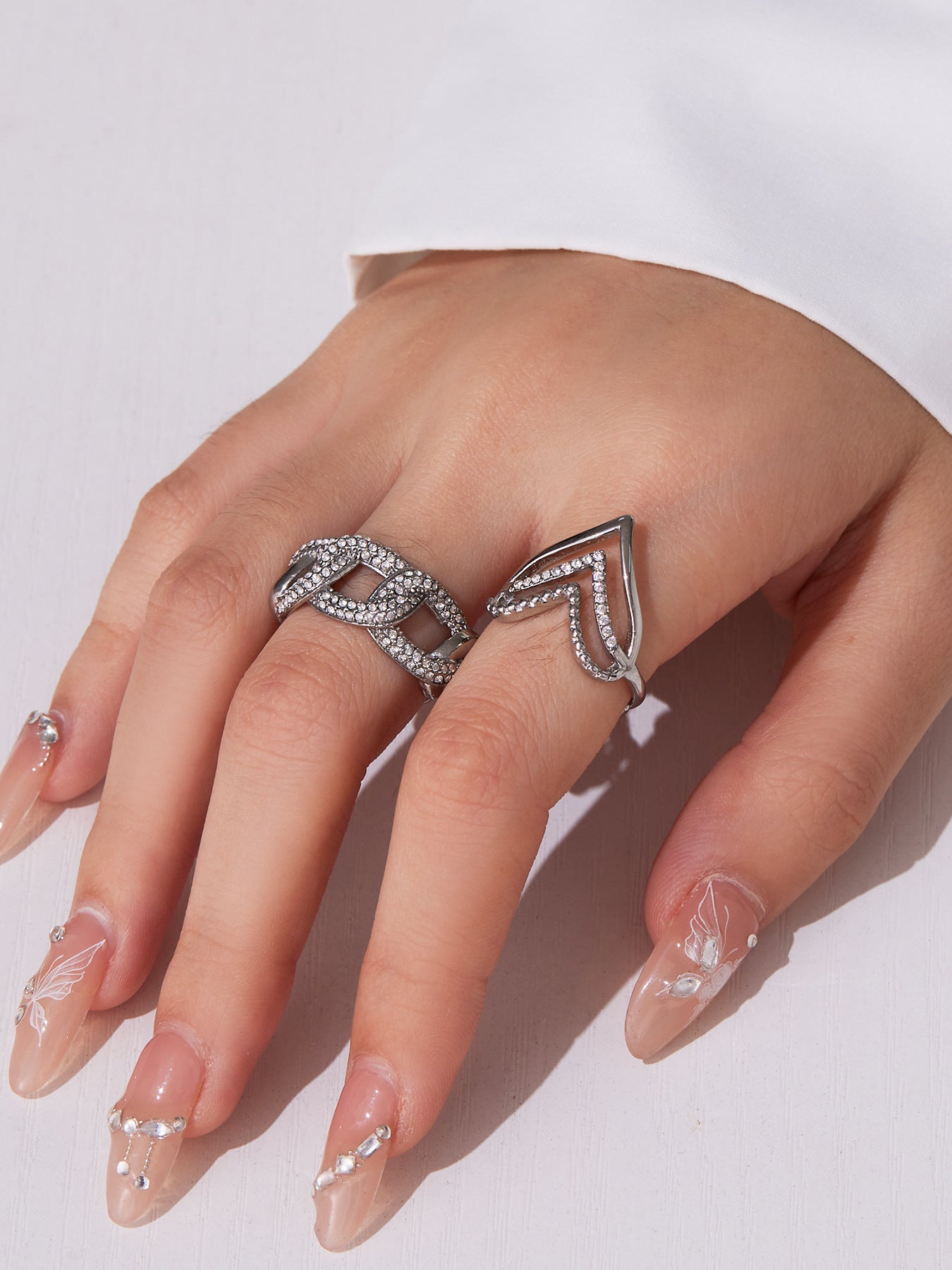 316L Stainless Steel Full Zircon Heart & Circle Open Ring - Image 17