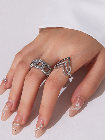 316L Stainless Steel Full Zircon Heart & Circle Open Ring - Image 17