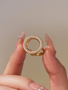 316L Stainless Steel Full Zircon Heart & Circle Open Ring - Image 2