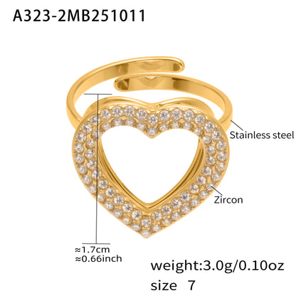 316L Stainless Steel Full Zircon Heart & Circle Open Ring - Image 3