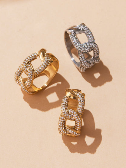 316L Stainless Steel Full Zircon Heart & Circle Open Ring - Image 4