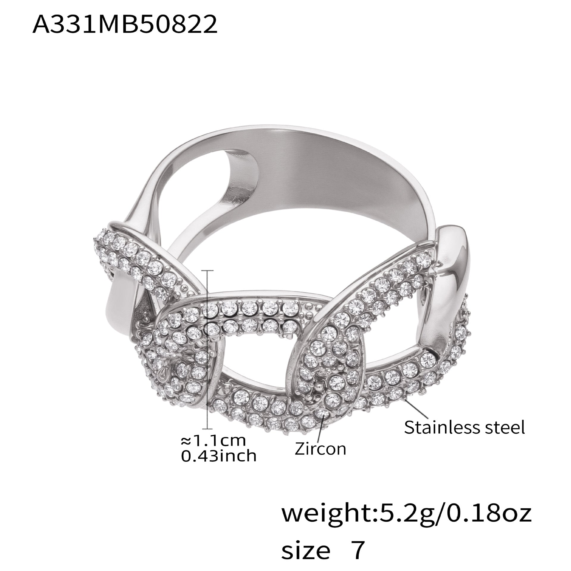316L Stainless Steel Full Zircon Heart & Circle Open Ring - Image 5