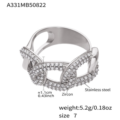 316L Stainless Steel Full Zircon Heart & Circle Open Ring - Image 5