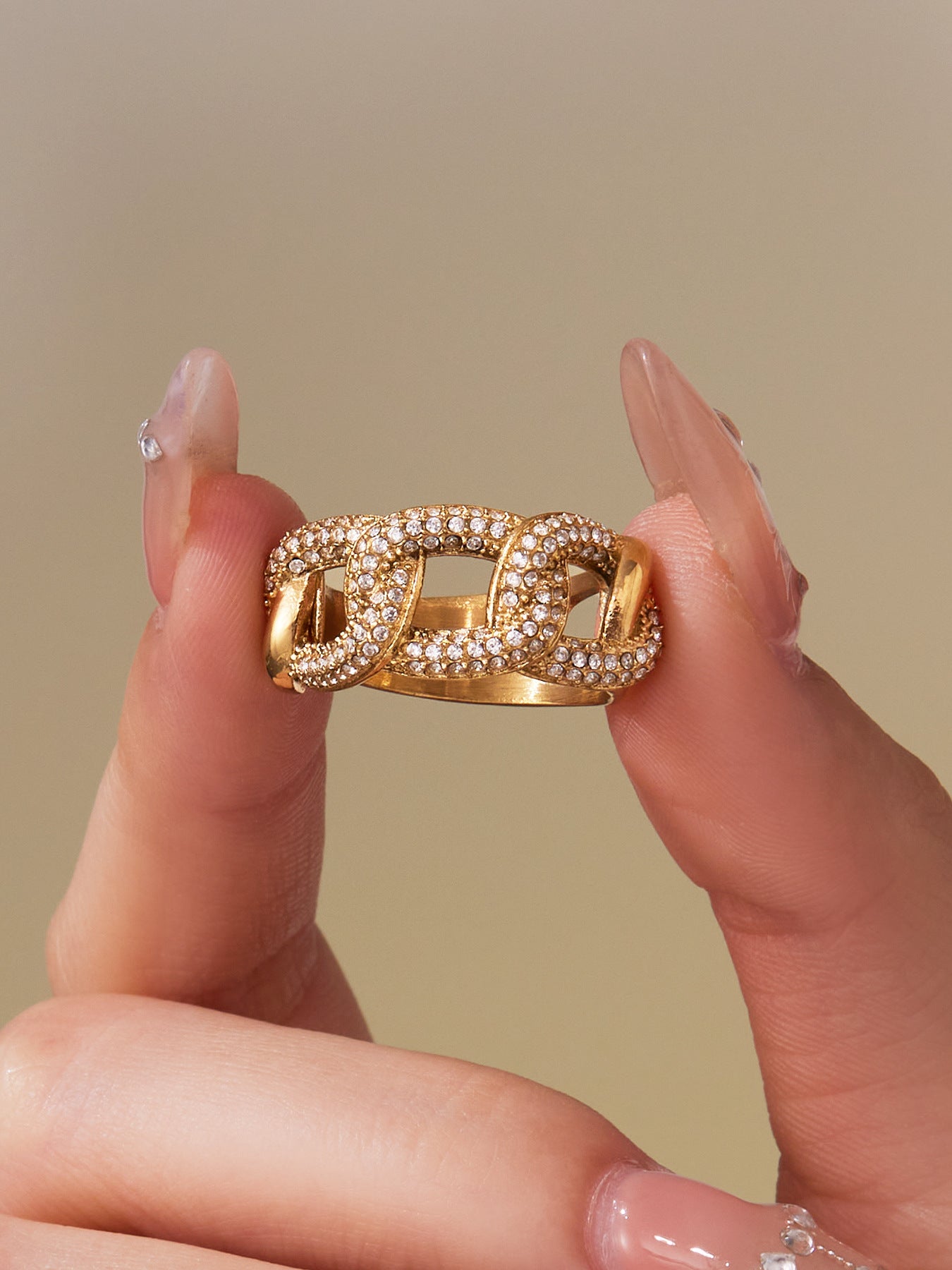 316L Stainless Steel Full Zircon Heart & Circle Open Ring - Image 7