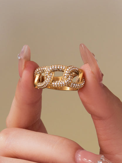 316L Stainless Steel Full Zircon Heart & Circle Open Ring - Image 7