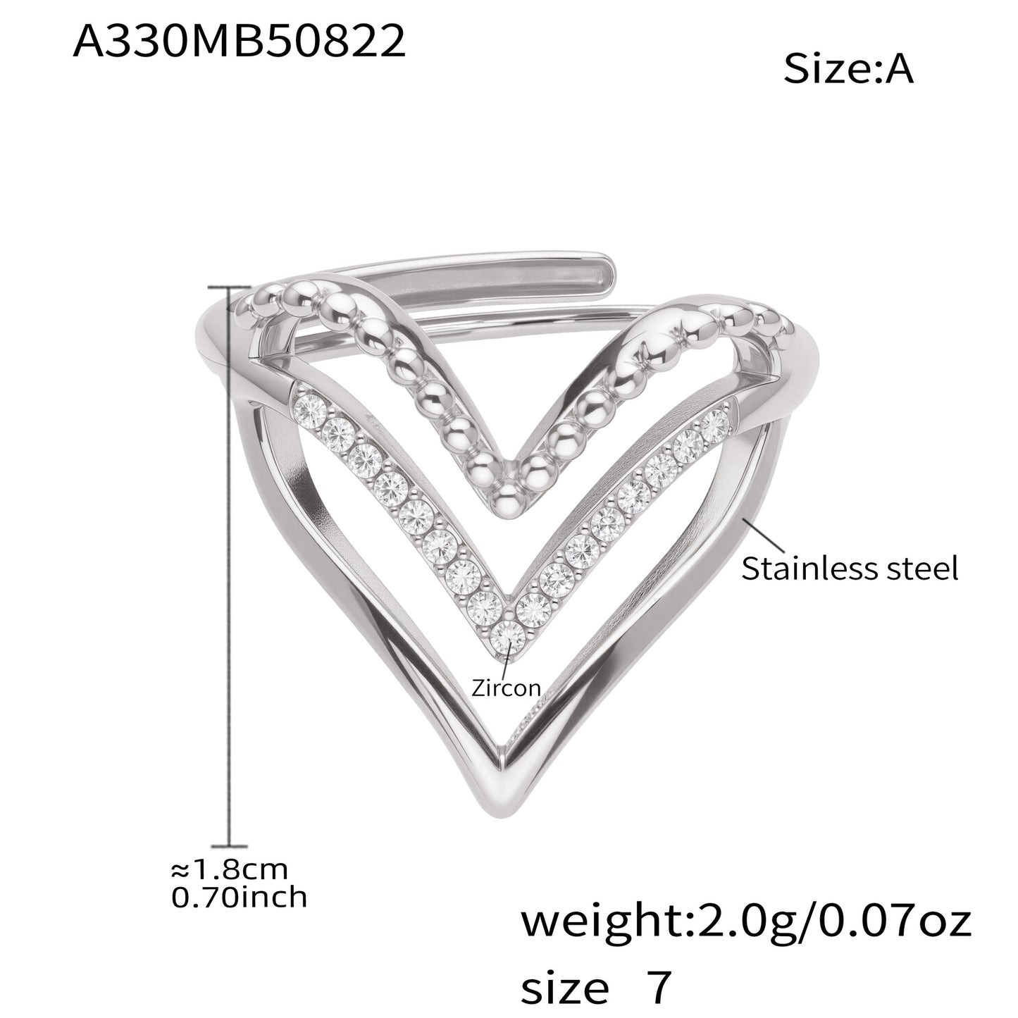 316L Stainless Steel Full Zircon Heart & Circle Open Ring - Image 8