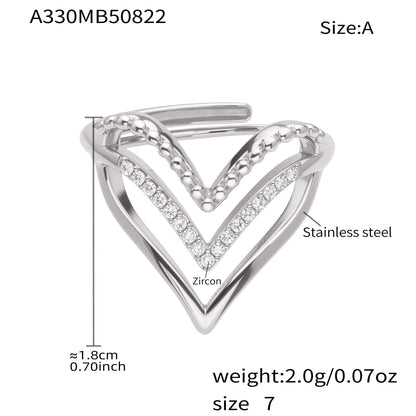316L Stainless Steel Full Zircon Heart & Circle Open Ring - Image 8