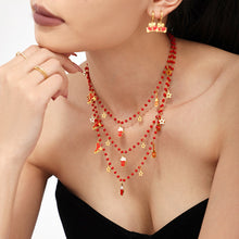 316L Stainless Steel Garnet Beaded Geometric Pendant Necklace & Bracelet Set - Image 1