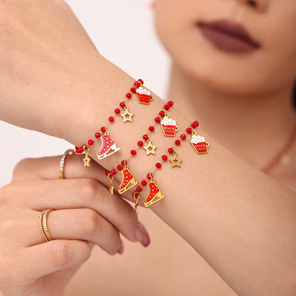 316L Stainless Steel Garnet Beaded Geometric Pendant Necklace & Bracelet Set - Image 3