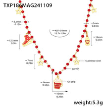 316L Stainless Steel Garnet Beaded Geometric Pendant Necklace & Bracelet Set - Image 5