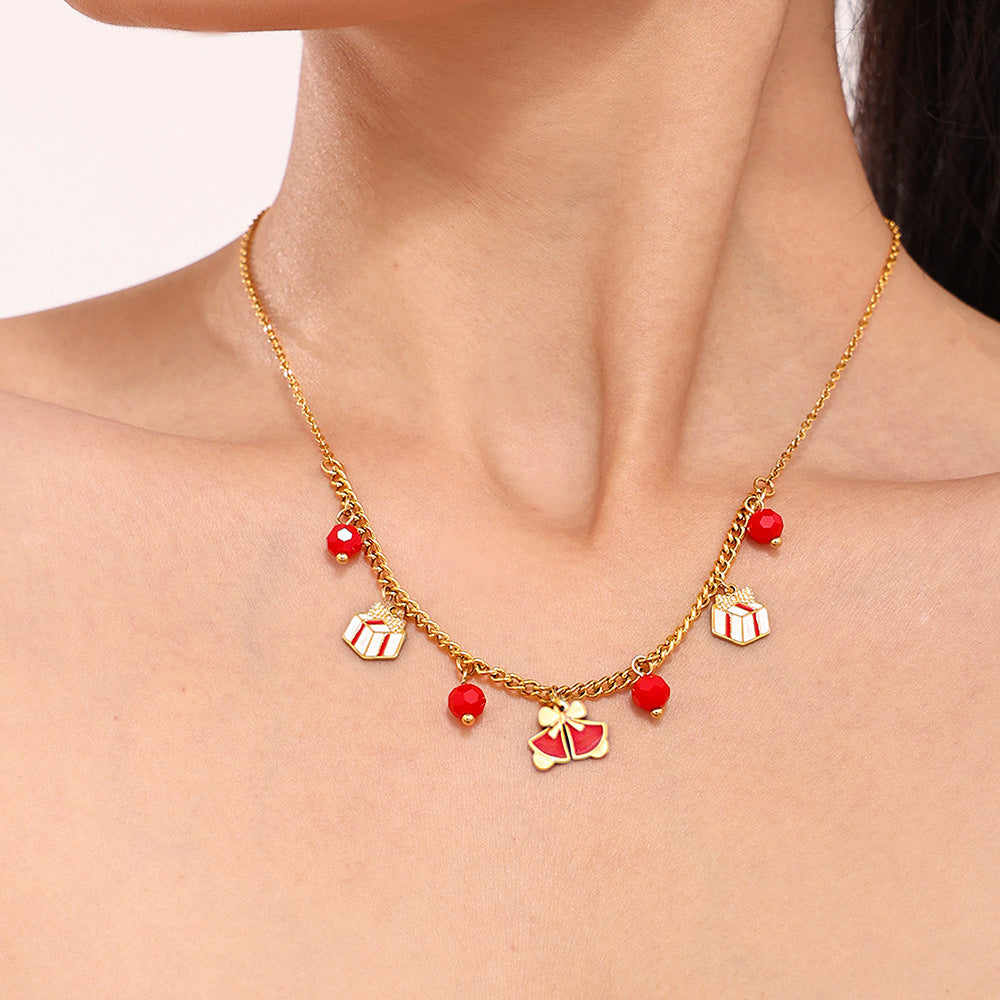 316L Stainless Steel Garnet Enamel Christmas Charm Jewelry Set - Image 1