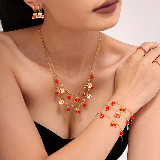 316L Stainless Steel Garnet Enamel Christmas Charm Jewelry Set - Image 3