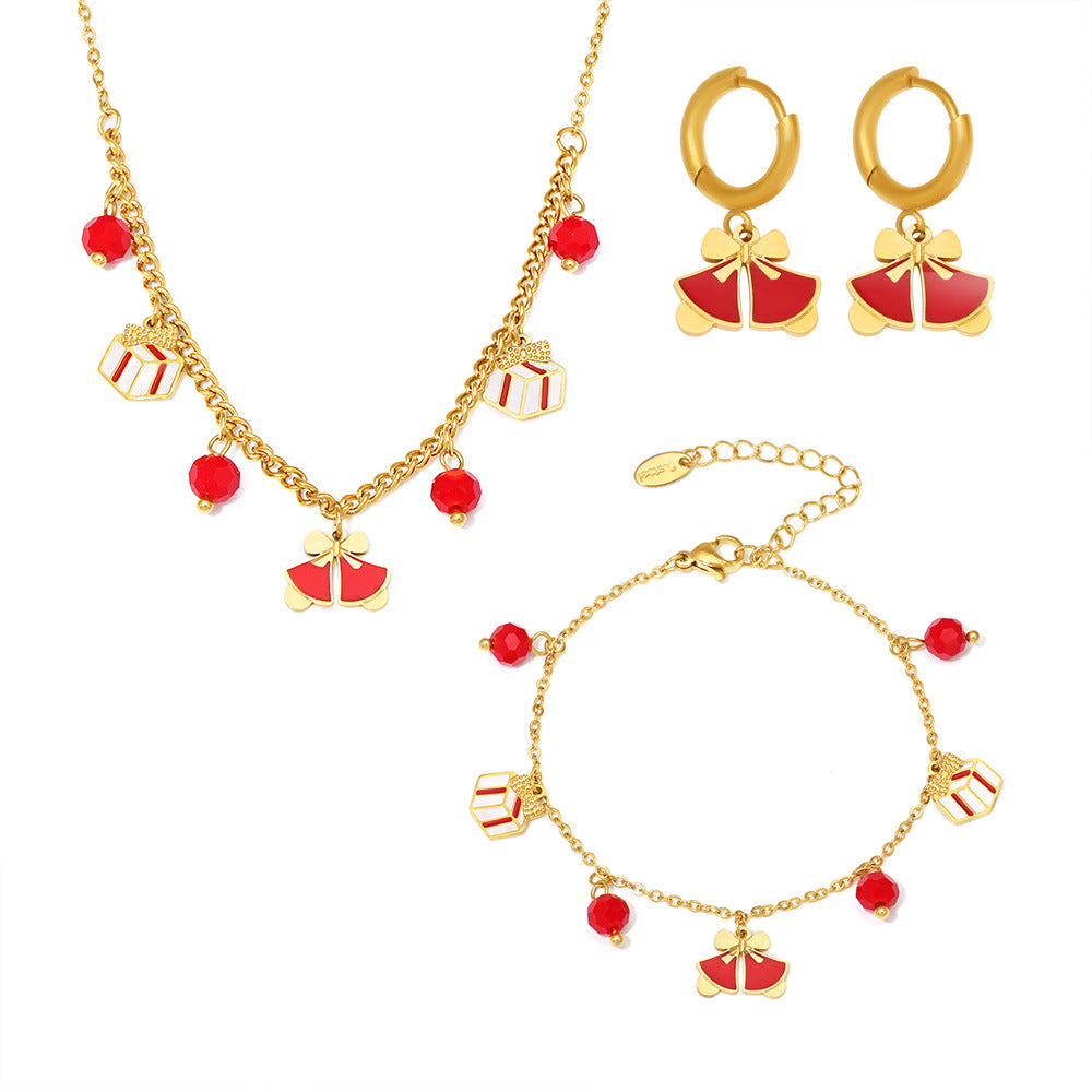 316L Stainless Steel Garnet Enamel Christmas Charm Jewelry Set - Image 4