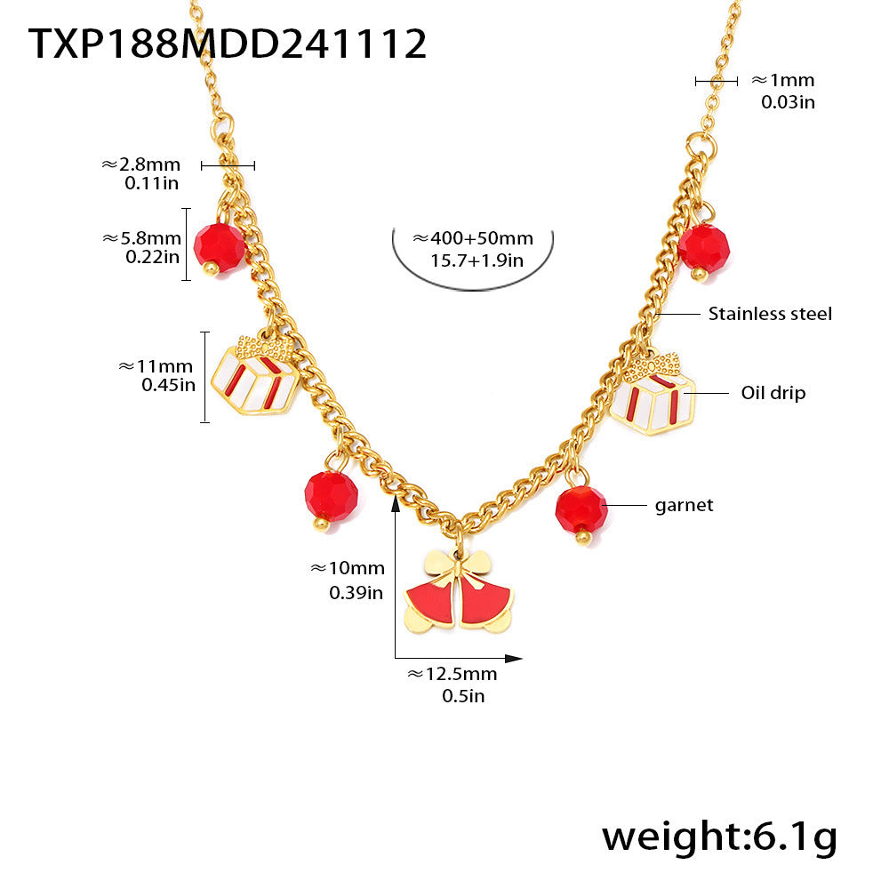 316L Stainless Steel Garnet Enamel Christmas Charm Jewelry Set - Image 5