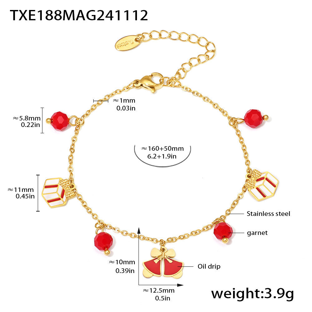 316L Stainless Steel Garnet Enamel Christmas Charm Jewelry Set - Image 6
