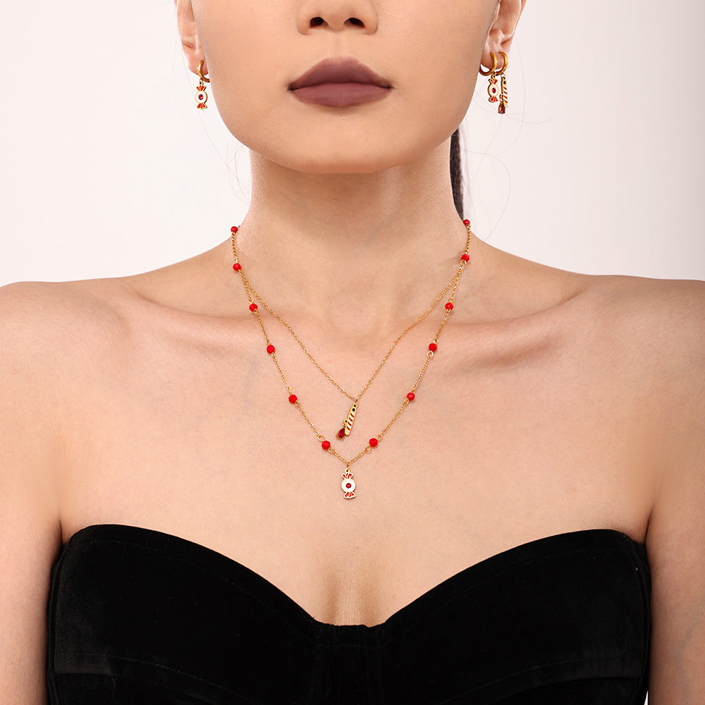 316L Stainless Steel Garnet Multi-Element Asymmetric Jewelry Set - Image 2