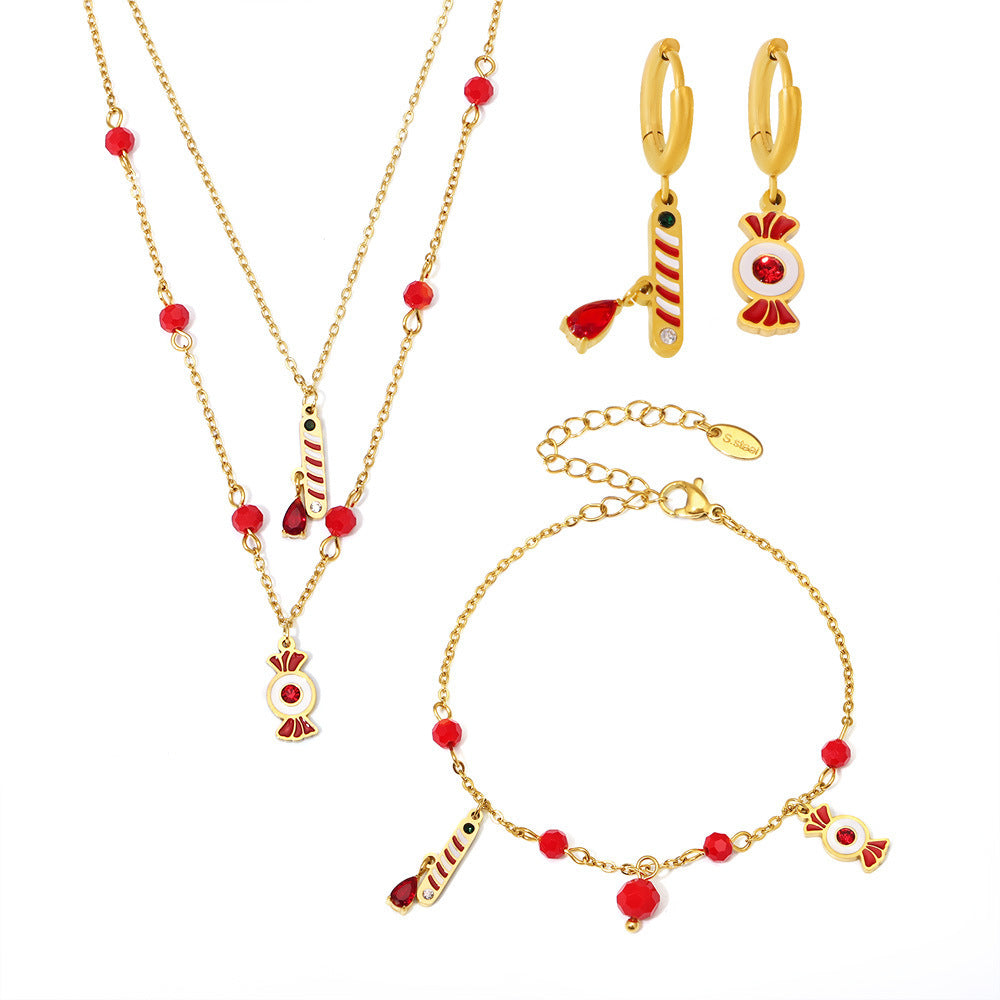 316L Stainless Steel Garnet Multi-Element Asymmetric Jewelry Set - Image 3