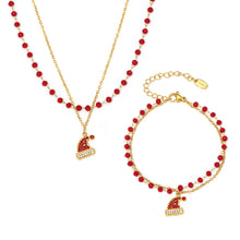 316L Stainless Steel Garnet Zircon Christmas Hat Pendant Layered Necklace & Bracelet Set - Image 3