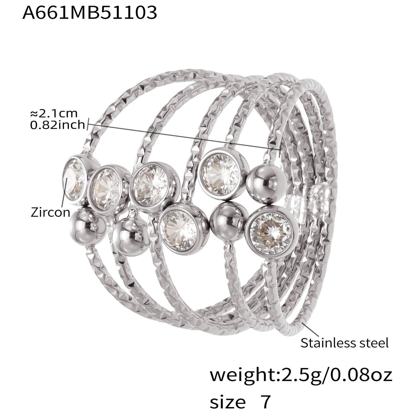 316L Stainless Steel Geometric Cutout Zirconia Stacking Ring - Image 2