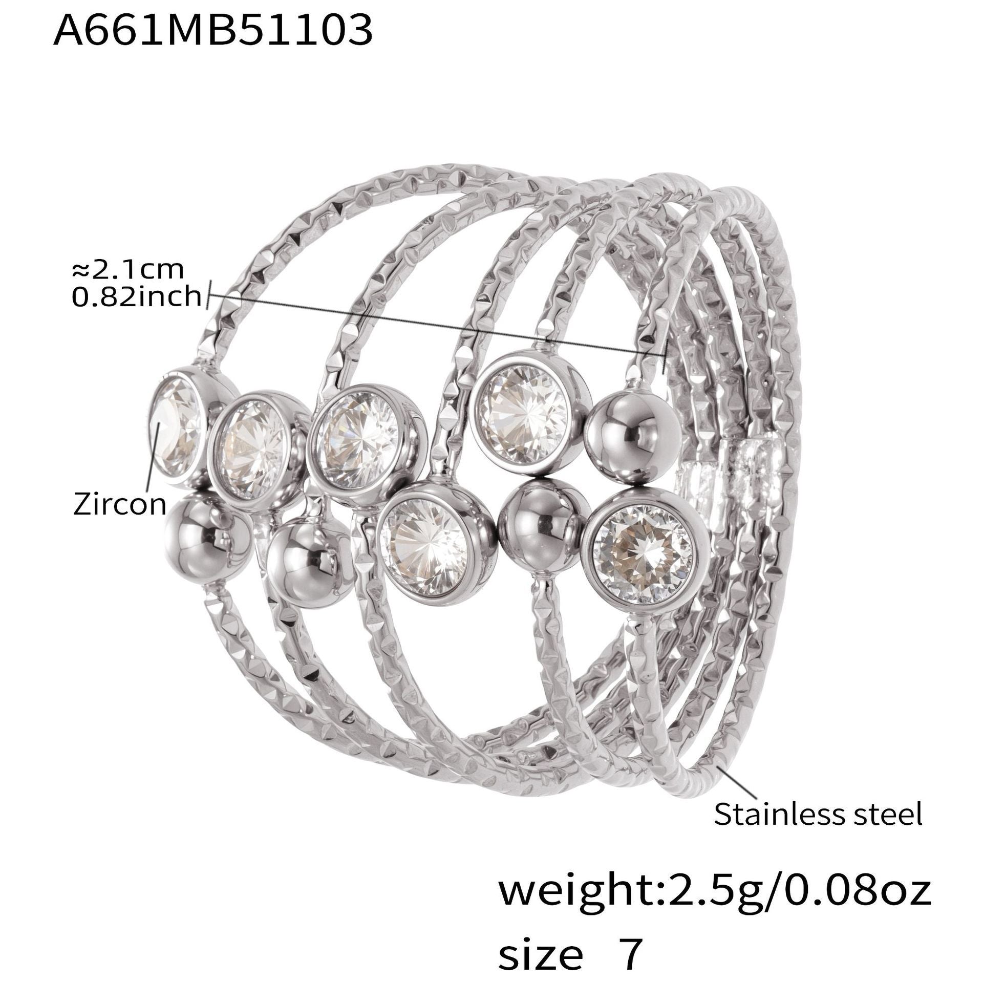 316L Stainless Steel Geometric Cutout Zirconia Stacking Ring - Image 2