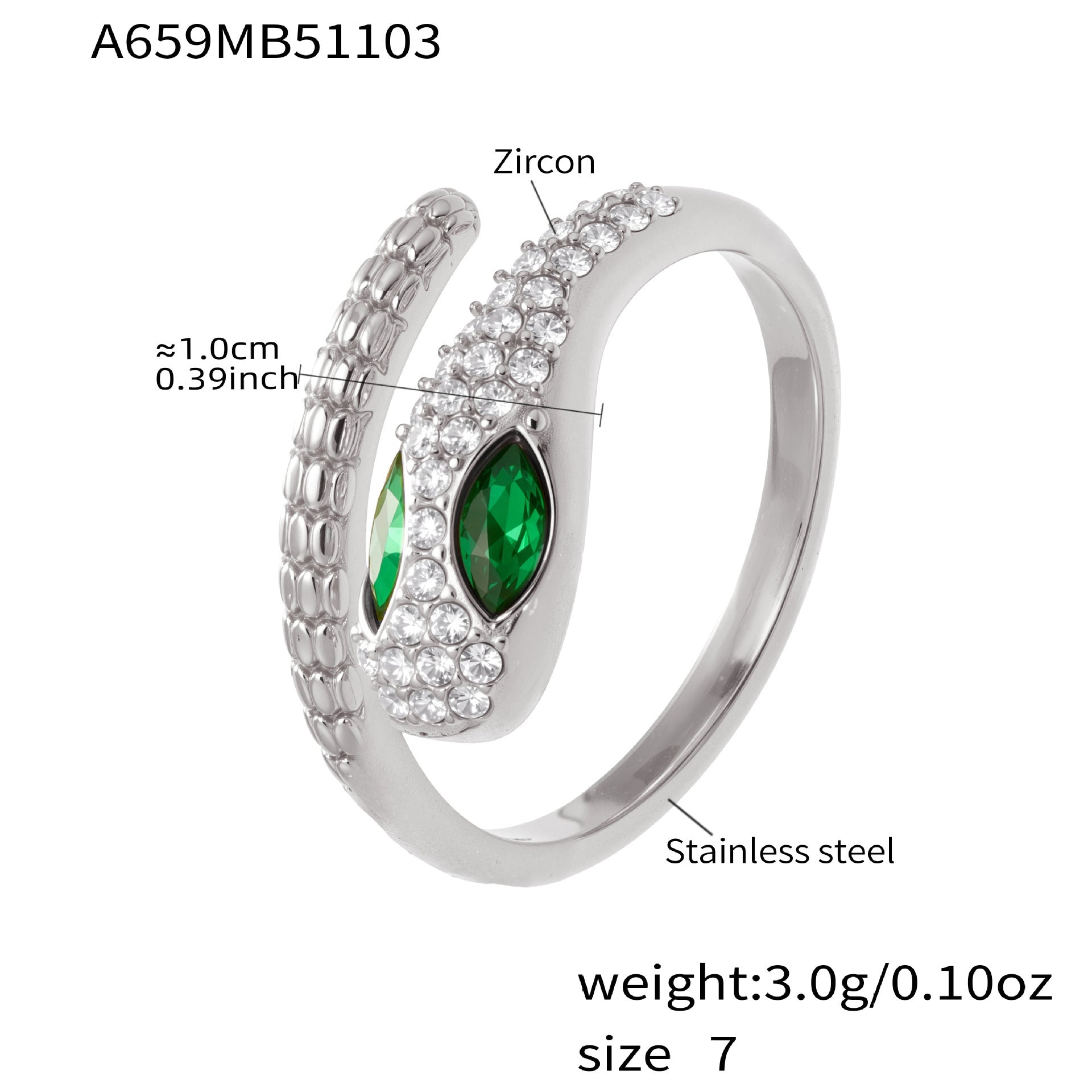 316L Stainless Steel Geometric Cutout Zirconia Stacking Ring - Image 7