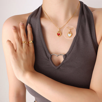 316L Stainless Steel Geometric Double-Sided Heart Pendant Necklace - Image 3