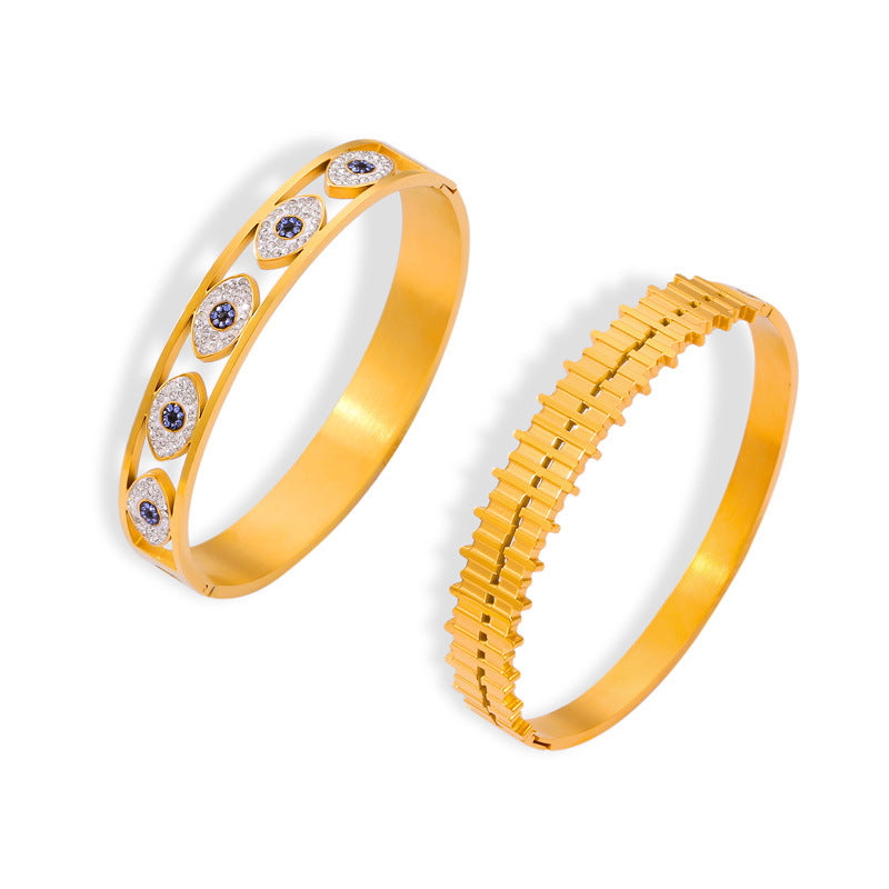 316L Stainless Steel Geometric Enamel & Diamond Bangle - Image 1