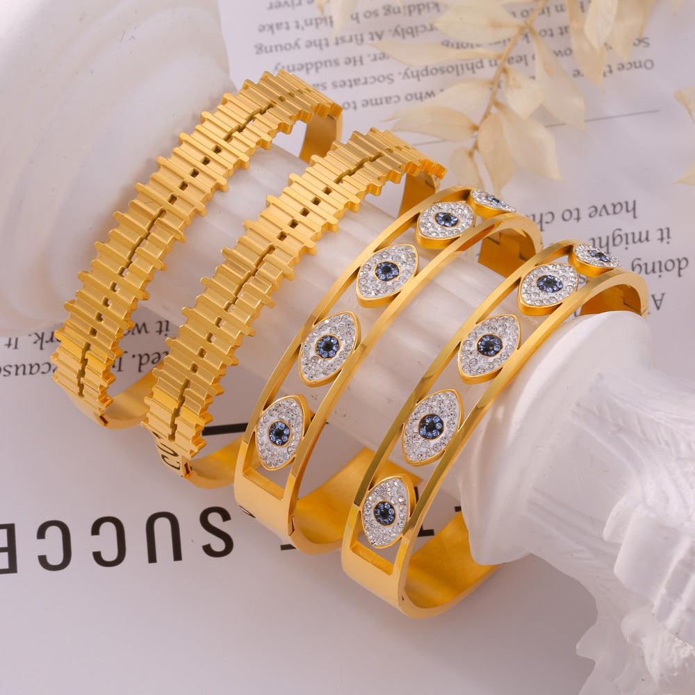 316L Stainless Steel Geometric Enamel & Diamond Bangle - Image 3
