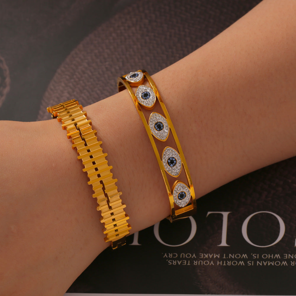 316L Stainless Steel Geometric Enamel & Diamond Bangle - Image 4