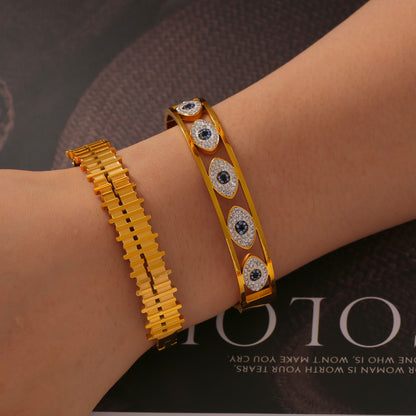 316L Stainless Steel Geometric Enamel & Diamond Bangle - Image 4