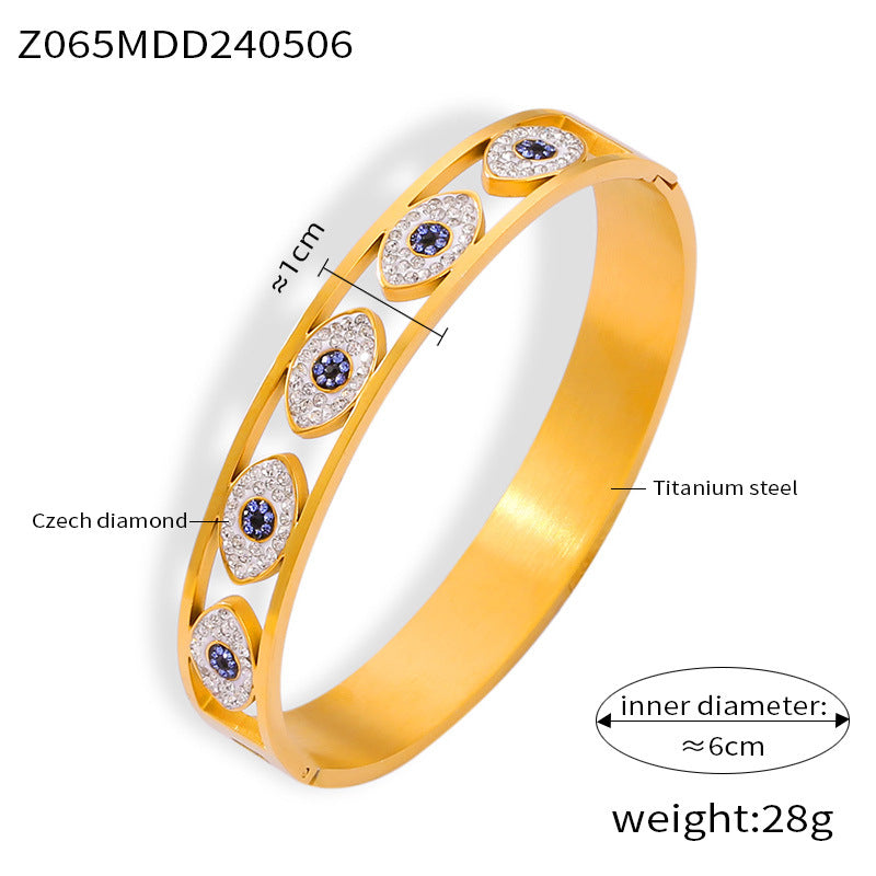 316L Stainless Steel Geometric Enamel & Diamond Bangle - Image 7