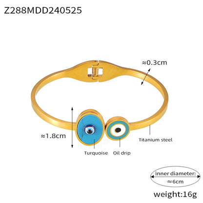 316L Stainless Steel Geometric Enamel Stone Cuff - Image 1