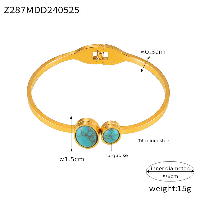 316L Stainless Steel Geometric Enamel Stone Cuff - Image 2