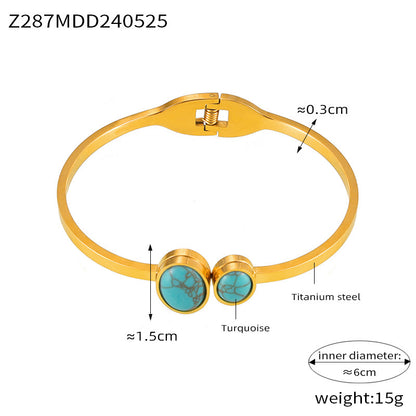 316L Stainless Steel Geometric Enamel Stone Cuff - Image 2