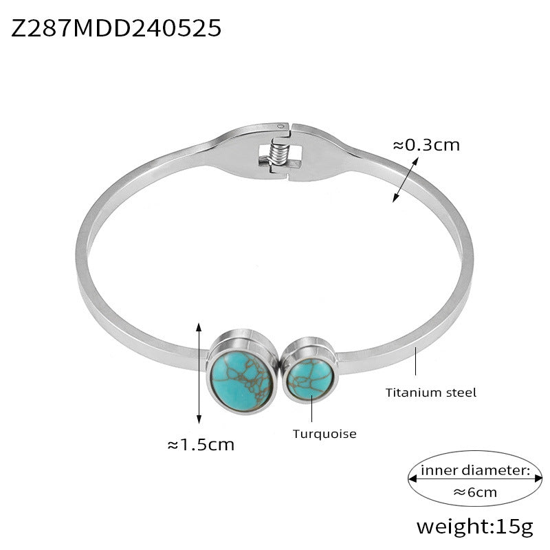 316L Stainless Steel Geometric Enamel Stone Cuff - Image 3