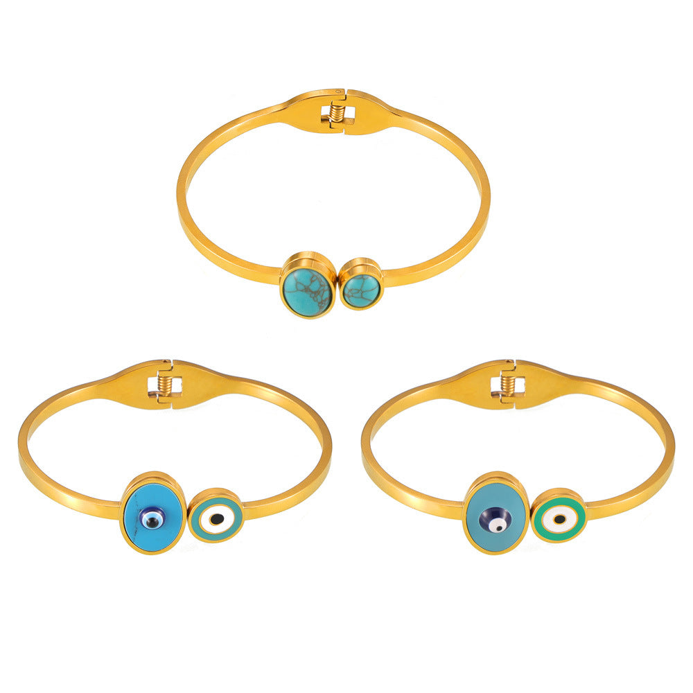 316L Stainless Steel Geometric Enamel Stone Cuff - Image 6