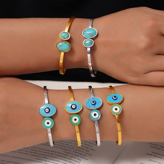 316L Stainless Steel Geometric Enamel Stone Cuff - Image 7