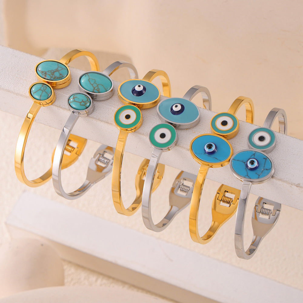 316L Stainless Steel Geometric Enamel Stone Cuff - Image 8