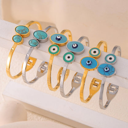 316L Stainless Steel Geometric Enamel Stone Cuff - Image 8