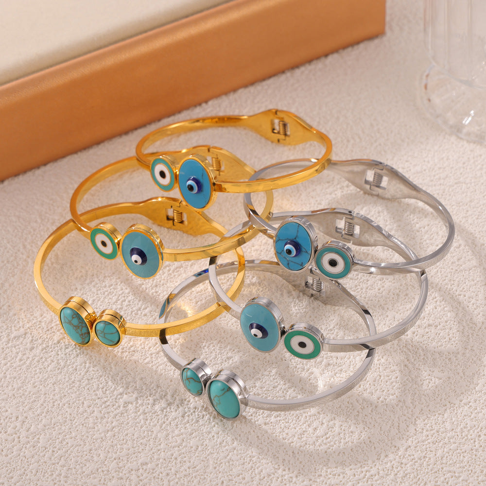 316L Stainless Steel Geometric Enamel Stone Cuff - Image 9