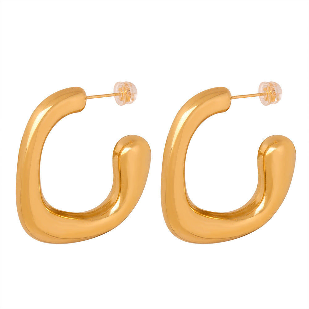 316L stainless steel G-shaped hoop earrings in gold PVD finish, geometric minimalist design