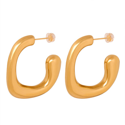 316L stainless steel G-shaped hoop earrings in gold PVD finish, geometric minimalist design