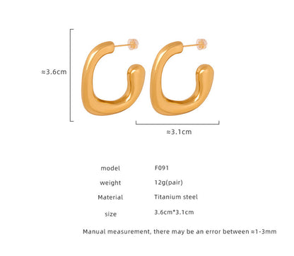 316L stainless steel geometric hoop earrings size reference, 3.6cm by 3.1cm, 12g per pair