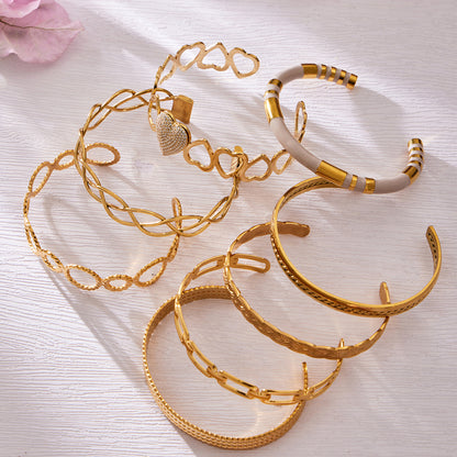 316L Stainless Steel Geometric Hollow Stacking Open Bracelet Set - Image 2