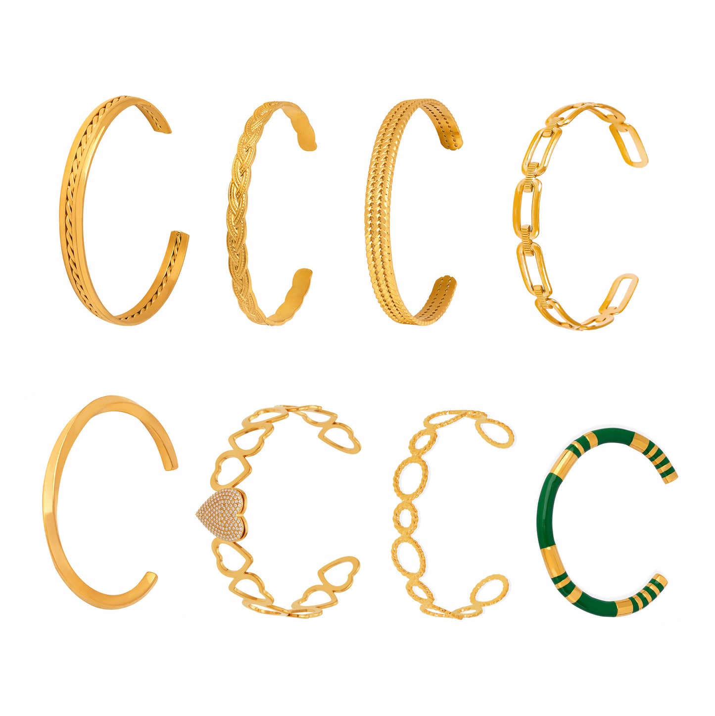 316L Stainless Steel Geometric Hollow Stacking Open Bracelet Set - Image 4