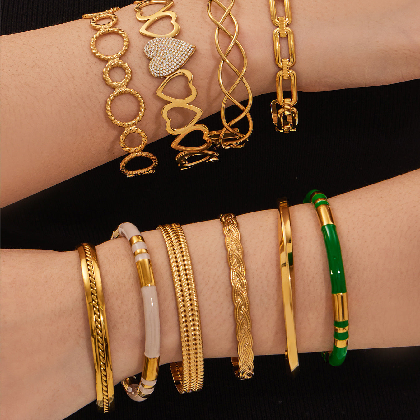 316L Stainless Steel Geometric Hollow Stacking Open Bracelet Set - Image 6