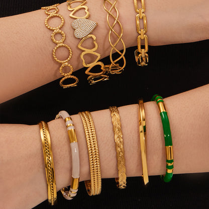 316L Stainless Steel Geometric Hollow Stacking Open Bracelet Set - Image 6