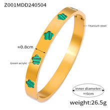 316L Stainless Steel Geometric Mother of Pearl Flower Bangle - Image 1