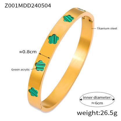 316L Stainless Steel Geometric Mother of Pearl Flower Bangle - Image 1